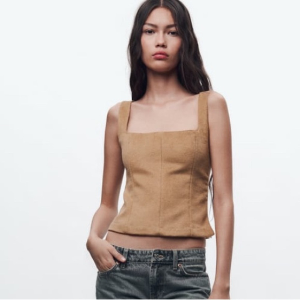 ZARA NWT FAUX FUR BUSTIER STYLE TOP XL